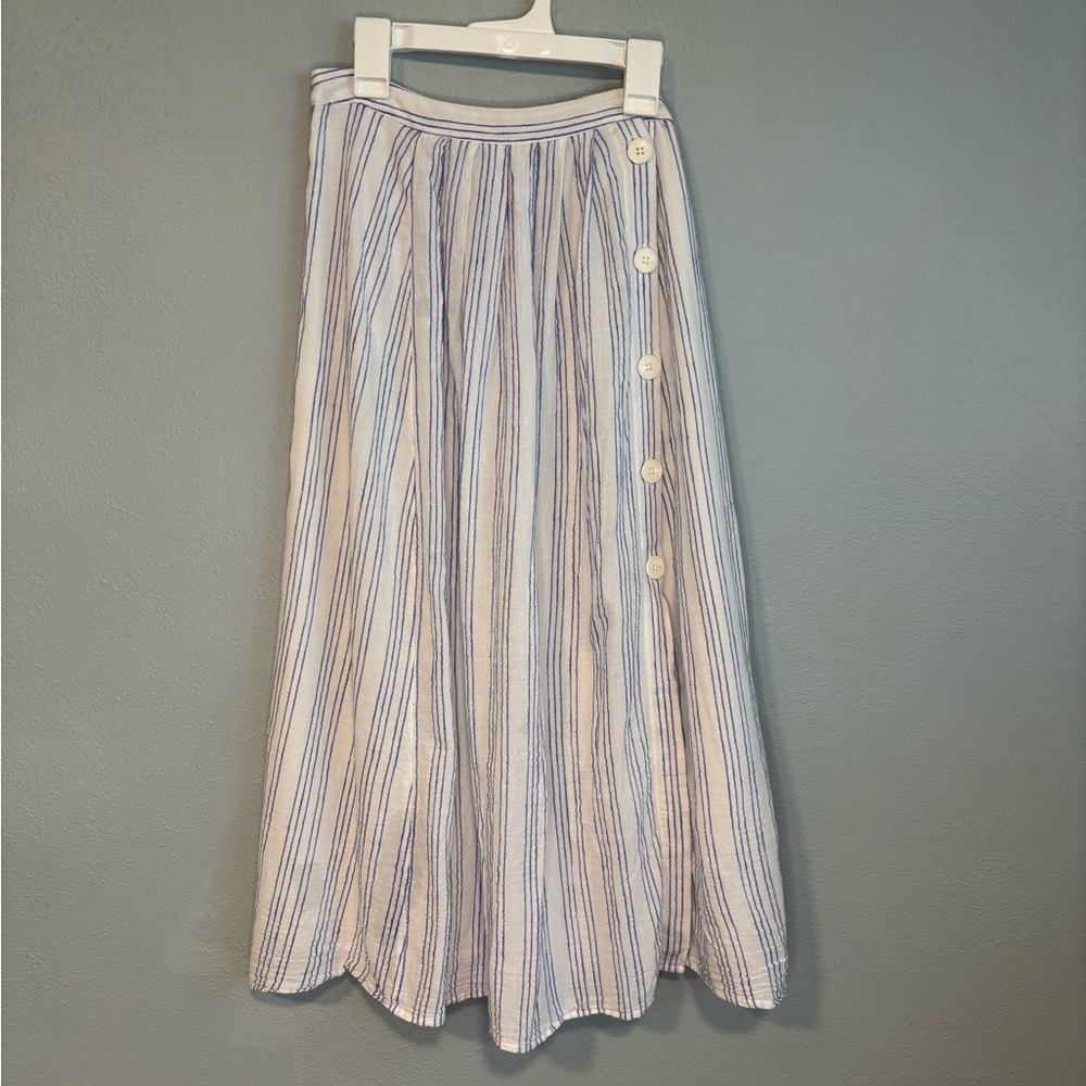 Avec Les Filles Blue and White Striped A-Line Skirt